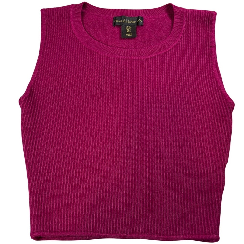 House of Harlow 1960 Magenta Ribbed Knit‎ Crop Tank Top Womens Small